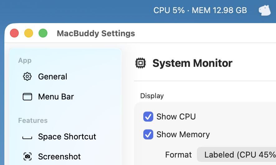 System Monitor in menu bar